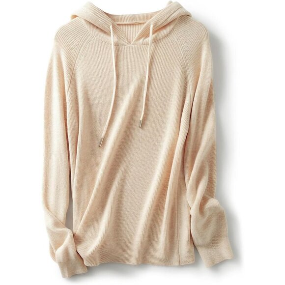 Sweaters - Women's Merino Wool Blend Hoodie Large Long Sleeve Casual Sweater